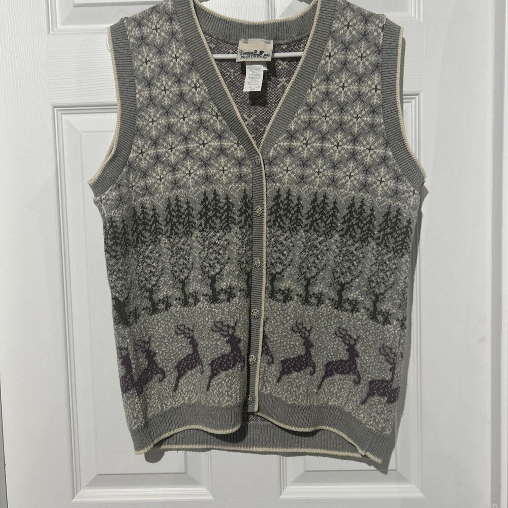 Vintage Northern Reflections Winter Sleeveless Sweater Vest Deer reindeer SZ SM